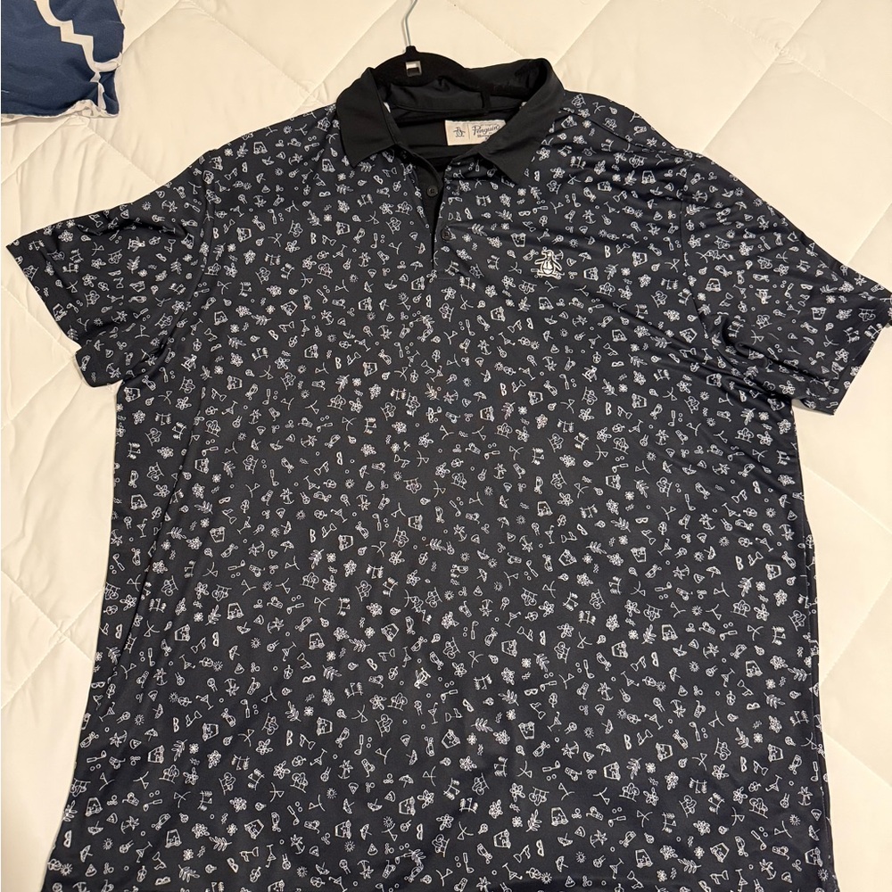 Original Penguin Black Polo Shirt with All-Over Print